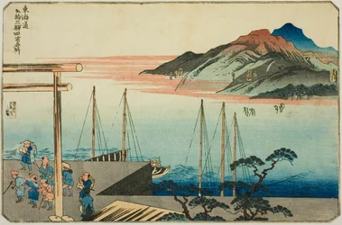 Miya, Kuwana, Yokkaichi en Ishiyakushi, uit de serie "Beroemde plaatsen op de drieënvijftig stations van de Tokaido, Vier stations (Tokaido gojusan eki yonshuku meisho)"