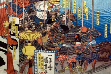Takeda Shingen verplettert de troepen van Suwa Yorishige (Takeda Shingen Suwa Yorishige no jinchū o uchi-kuzusu zu), ca.1850-51