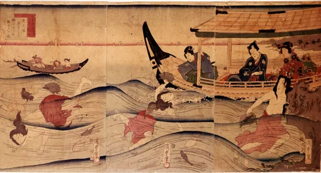 De Abalone Visserij. Prenten door Utagawa Kuniyoshi (ca.1797-1861)