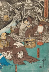 De Aardse Spin Roept Demonen Op in het Landhuis van Minamoto Raiko, 1843