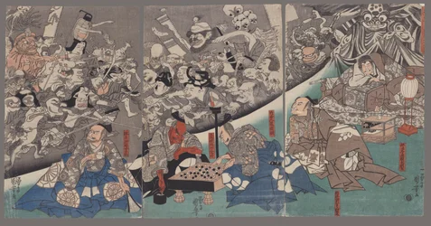 De aardspin brengt monsters voort in het herenhuis van heer Minamoto Yorimitsu