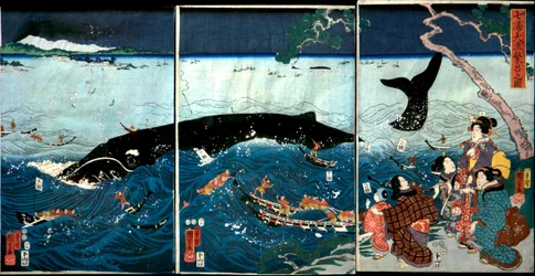 De bloei van zeven kusten met grote vissen (Nana ura tairyō hanjō no zu)