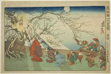 De Ster daalt neer op Echi op de Dertiende Nacht van de Negende Maand (Kugatsu jusan yoru Echi shoko), uit de serie "Beknopte Geïllustreerde Biografie van de Grote Priester [Nichiren] (Koso go ichidai ryakuzu)"