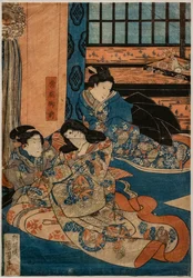 Tokiwa Gozen, minnares van Minamoto no Yoshitsune, in een scène van Kabuki