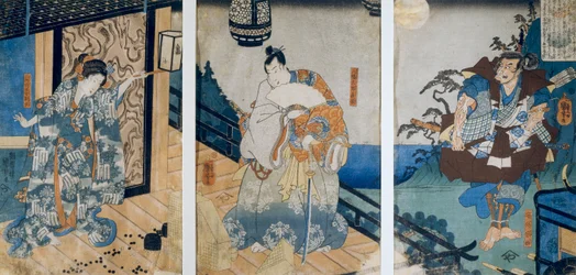 Drieluik met de avonturen van Coxinga / Watonai door Hachiman Taro Yoshiie