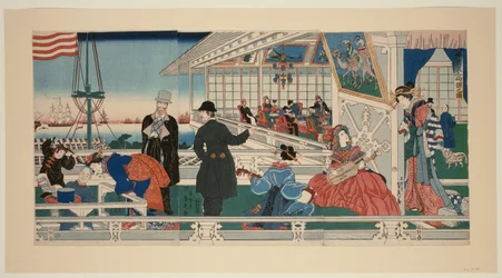 Een Amerikaans handelsgebouw in Yokohama (Yokohama ijin shokan no zu)