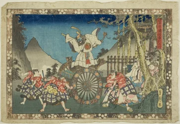 De scène waarin de kar wordt getrokken (Kurumabiki no dan), uit de serie "Sugawara