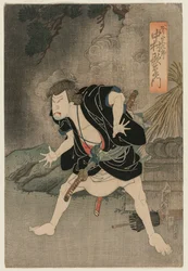 Nakamura Utaemon IV als Ono Sadakuro in Act V van Kanadehon Chushingura, Naka Theater