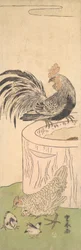 Haan, hen en kuikens, ca. 1770.