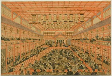 Perspectiefbeeld van een Kabuki-theater (Uki-e Kabuki shibai no zu)