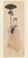 Jonge vrouw draagt versierde paal voor een processie, ca. 1805-6