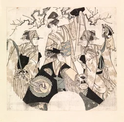 Acteurs die een toneeldans van de vier Onnagatas uitvoeren, ca. 1800-05