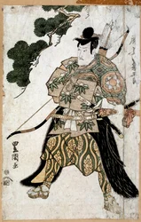 Japanse prent: Portret van een Samurai. Schilderij door Toyokuni Utagawa