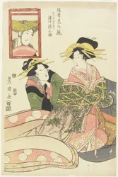 "Spiegels van acteurparodieën, Sawamura Gennosuke als Fujiya Izaemon", januari 1807