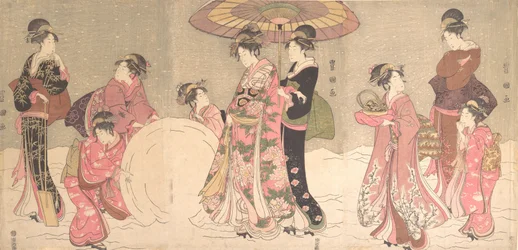 Courtisanes en Bedienden Maken een Reusachtige Sneeuwbal, ca. 1796
