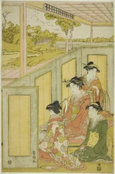 Dames achter het scherm in het landhuis van een daimyo