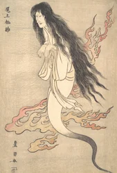 Onoe Matsusuke als de geest van de vermoorde vrouw Oiwa, in een verhaal van horror uit de Yotsu..., 1812
