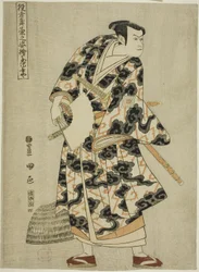 Tachibanaya: Ichikawa Yaozo III als Fuwa Banzaemon, uit de serie "Portretten van acteurs op het podium (Yakusha butai no sugata-e)"
