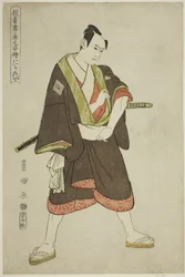 Tachibanaya: Ichikawa Yaozo III als Shimobe Hatsuhei, uit de serie "Portretten van Acteurs op het Podium (Yakusha butai no sugata-e)"