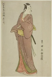 Takinoya: Ichikawa Monnosuke II als Soga no Juro, uit de serie "Portretten van acteurs op het podium (Yakusha butai no sugata-e)"