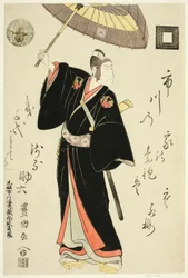 De acteur Ichikawa Danjuro VI als Sukeroku in het stuk "Omiura Date no Nebiki," opgevoerd in het Nakamura Theater in de derde maand, 1799
