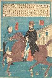 Een Amerikaan te paard en een Chinees met een opgerolde paraplu, 12e maand, 1860