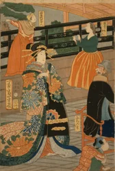 Bezoekers uit verschillende landen genieten van een feest in de Fan Room van de Gankir?, 1860