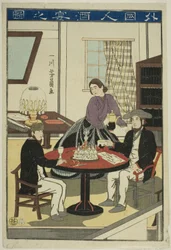 Buitenlanders die wijn drinken (Gaikokujin shuen no zu)