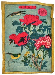 Boompioen en vogels, ca. 1875 (gekleurd houtblok op Japans papier)