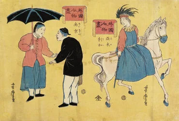 Amerikaan (rechts), Chinese Mannen (links)