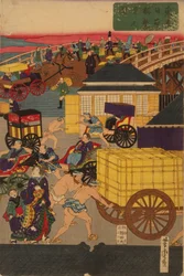 Bloeiend Nihonbashi-gedeelte van Tokio