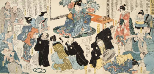Scène uit Genji monogatari (Verhaal van Genji) door Murasaki Shibuku (geb. 978) ca. 1860