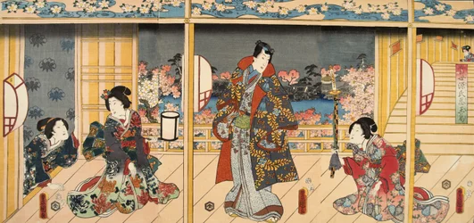 Scène uit Genji monogatari (Verhaal van Genji) door Murasaki Shibuku (geb. 978) ca. 1860