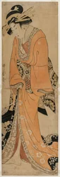 Geisha Staand Naast een Shamisen Koffer, c. 1810