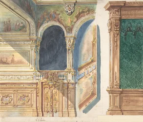 Ontwerp voor een interieur, mogelijk een theater