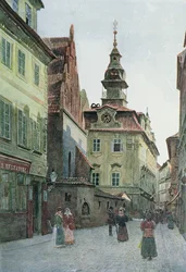 Het Joodse stadhuis, Praag, illustratie uit „Stará Praha“, ca. 1898