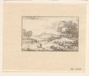 Landschap met ruiter op een zandweg