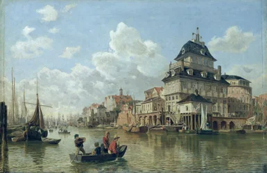 Het boothuis in de haven van Hamburg, 1850