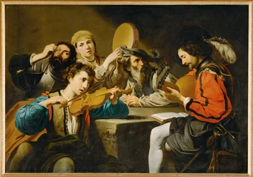 Concert met vier personen en een drinker (schilderij op doek)