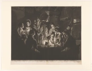 Experiment met een vogel in een luchtpomp