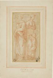 Twee vrouwelijke figuren met kind