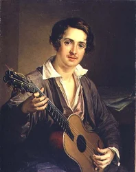 De Gitaarspeler: Portret van de Virtuoze Gitarist Vladimir Ivanovich Morkov (1803-64) 1839