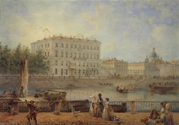 Sint-Petersburg. Uitzicht op de Fontanka-rivier en het Derzhavin-huis, 1861