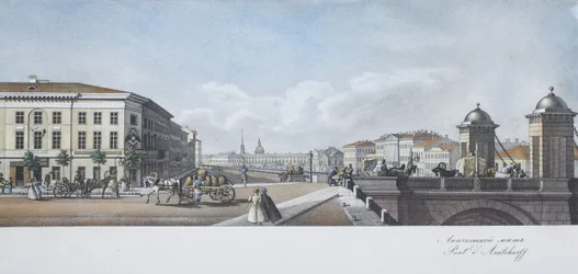 De Anichkov Brug Uit het panorama van de Nevsky Prospekt