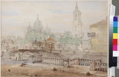 De Voznesensky-brug over het Catherine-kanaal, door Vasily Semyonovich Sadovnikov (1800-1879). Aquarel op papier