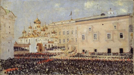De kroning van keizer Alexander III in het Kremlin van Moskou op 15 mei 1883, 1883