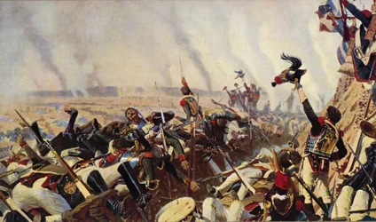 Het einde van de slag bij Borodino (kleurenlitho)