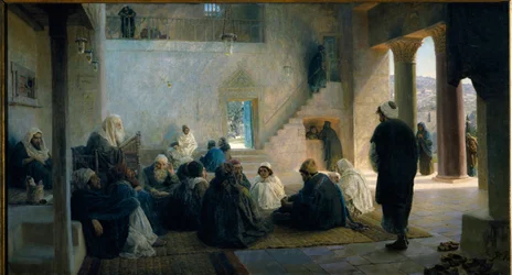 Christus tussen de wetgeleerden. Schilderij van Vasili Dmitrievich Polenov, olie op doek