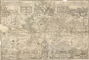 Dubbele hemisfeerkaart van de wereld, 1707