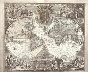 Dubbel halfrond kaart van de wereld, 1713